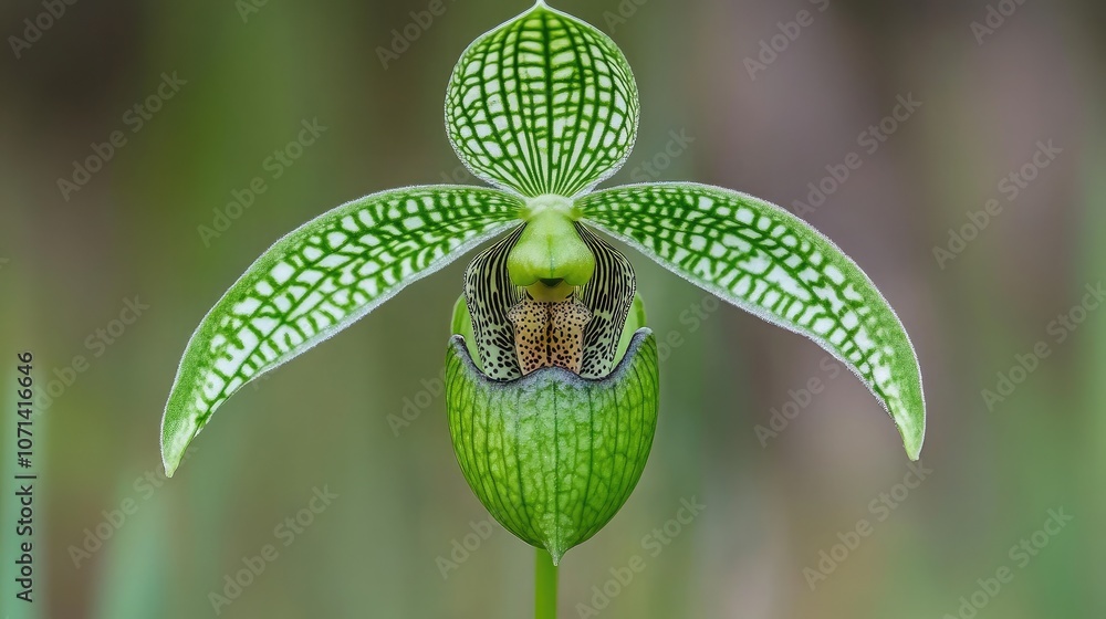 Poster exotic green orchid with intricate patterns and texture