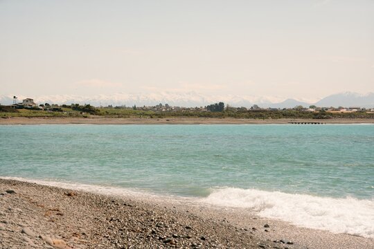 Coast of Timaru on a Sunny Day: Beautiful Seaside Landscape