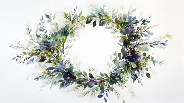 Watercolor wreath with greenery accents