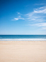 Fototapeta premium Serene beach with gentle waves and clear blue skies on a sunny day