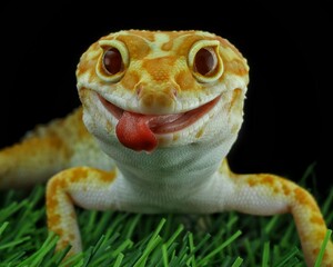 potrait close-up cute leopard gecko on black background