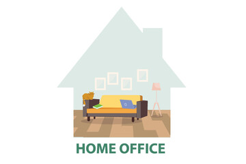 Obraz premium Home office concept, laptop on sofa Freelance work from home remote job or hybrid work