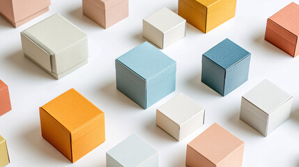 colorful square gift boxes arranged on white surface background  for modern minimalist product branding mockup design