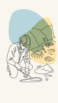 archaeologist digging, line art, colorful background clip art preview