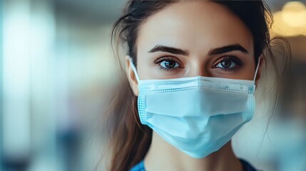 A medical worker wears a mask with a filter in an emergency room to emphasize safety and precision in their work.