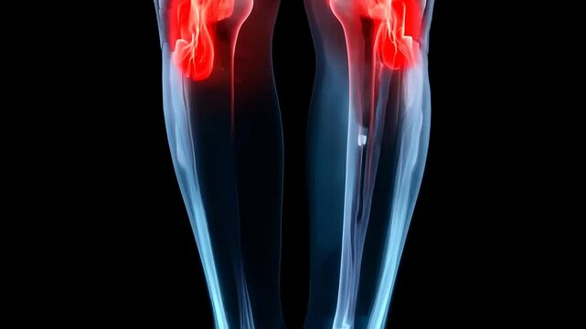 Joint discomfort: visualization of knee pain in patella area highlights challenges of mobility and importance of understanding symptoms for effective treatment, rehabilitation strategies.