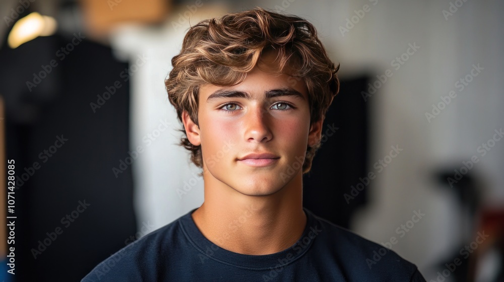 Poster a portrait of a young man in a studio with softbox lighting to make his face look sharp and dimensio