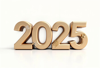 Elegant text 2025 golden new year stuff decorative isolated on white background