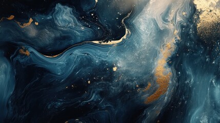 Fototapeta premium Marble effect in fluid art, blending blue and gold shades for a dynamic ocean-inspired look.