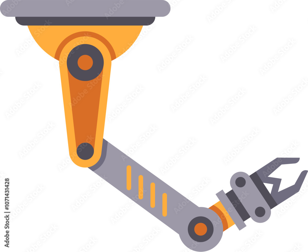 Poster robotic arm lifts an object in a modern factory, showcasing automation and advanced technology.