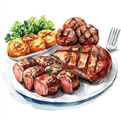 Meat food watercolor clipart illustration