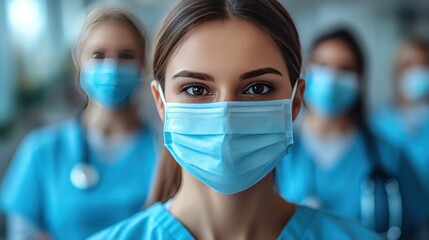 Portrait of medical personnel wearing full-face protective masks in an emergency room, demonstrating dedication and safety at work