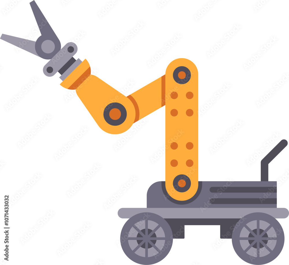 Poster modern robotic arm extending from mobile platform, demonstrating automation and advanced technology 