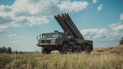 Fototapeta premium Multi-rocket artillery support system, configured for a powerful ground offensive