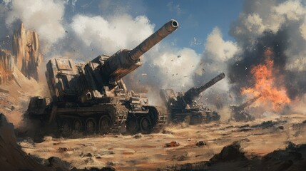 Obraz premium Multi-rocket artillery support system, configured for a powerful ground offensive