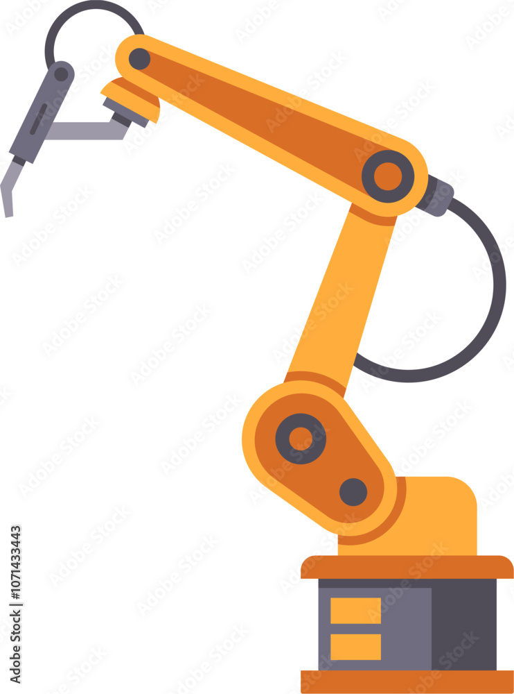 Aufkleber robotic arm picking and placing items in a factory symbolizes innovation in automated production.