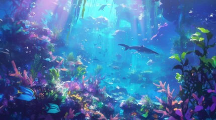 Fototapeta premium A secret garden filled with vibrant sea anemones and vibrant corals was hidden deep in the depths of the kingdom.