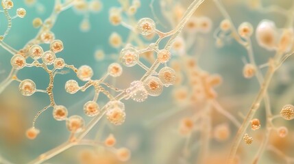Close-up of microscope slide revealing intricate fungal spores, essential for research on fungal diseases and microbiology studies.