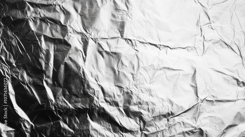 Aufkleber crinkled silver foil displays a variety of textures and shadows, highlighting unique patterns that c