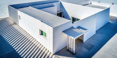 Obraz premium Minimalist Architectural Design with High-Contrast Shadows on White Wall Captured by Drone Photography