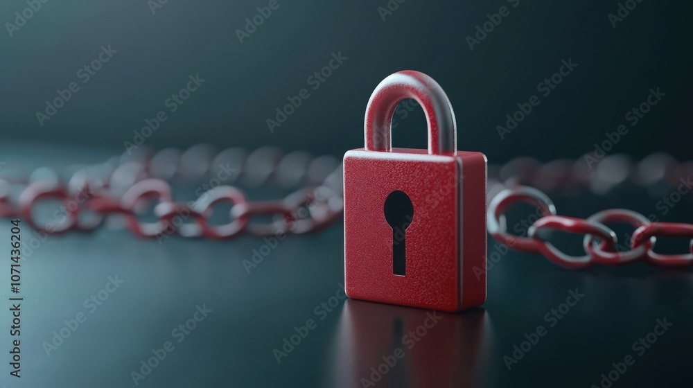 Aufkleber Secure your data with a reliable red padlock on a chain