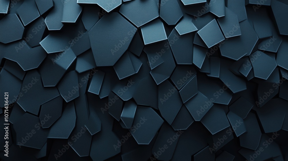 Poster the composition features an intricate arrangement of angular shapes that create a dynamic dark surfa