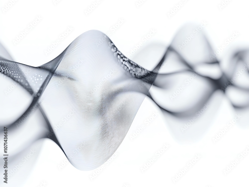 Poster abstract grey wavy lines with a dotted pattern on a white background.