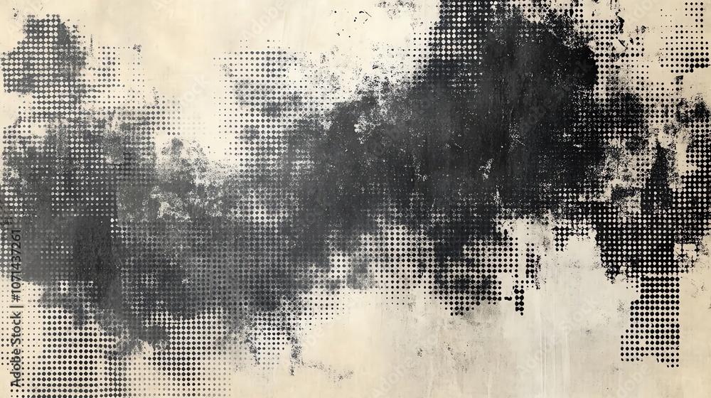Aufkleber abstract grunge background texture with black ink splatter on textured paper with a halftone effect.
