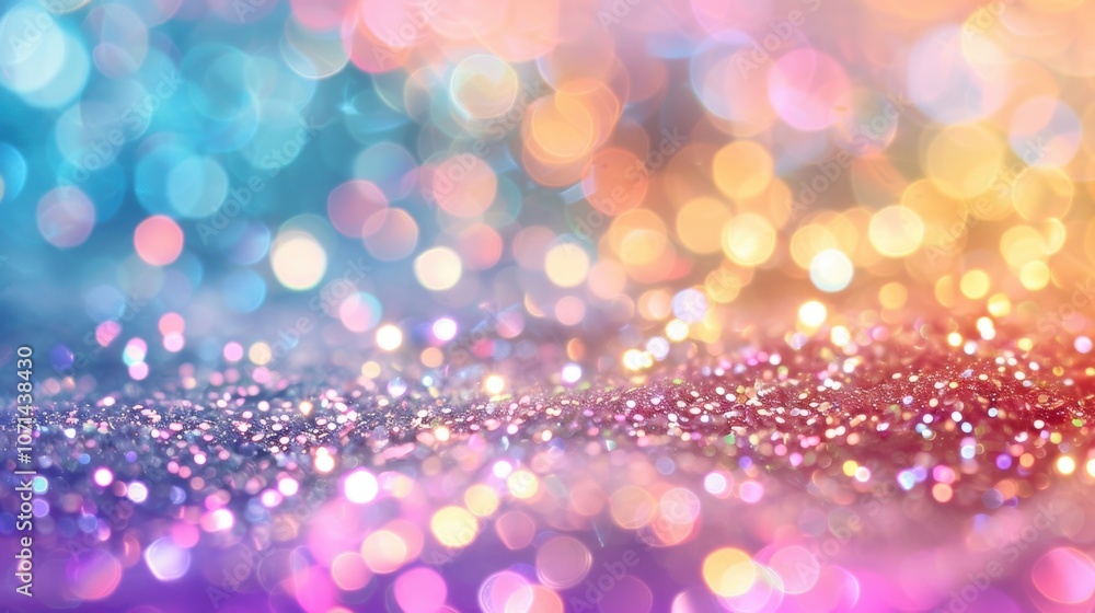 Poster this composition showcases a dazzling array of colorful glitter and bokeh lights, producing a lively