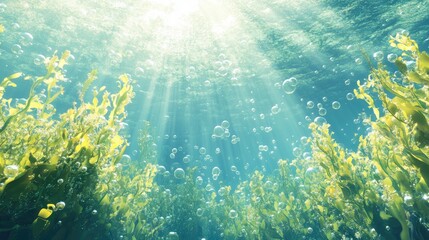 Obraz premium Sunlight Illuminates Underwater Kelp Forest