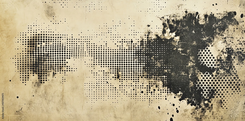 Poster abstract grunge texture with a black halftone pattern on a beige background.