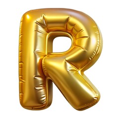 Metallic gold letter R balloon 3D render icon isolated on white background