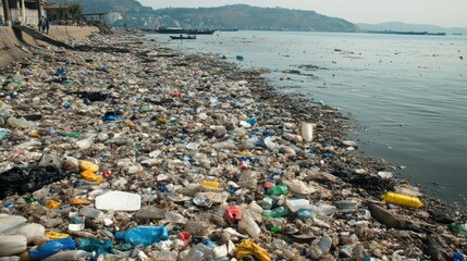 Sea pollution with extensive plastic waste, emphasizing the urgent environmental issue affecting marine ecosystems