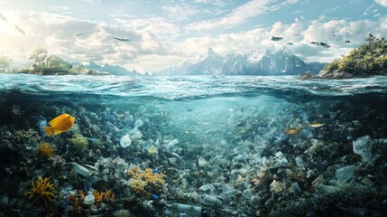 Sea pollution with extensive plastic waste, emphasizing the urgent environmental issue affecting marine ecosystems