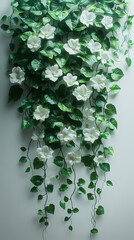 Bright, beautiful vines with lush green leaves, curling gracefully as they climb and cascade. The vibrant foliage is accented with small blossoms or tendrils, adding touches of color and texture.