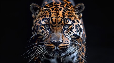 Obraz premium Front view of Panther on black background.