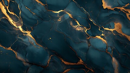 Abstract Navy Blue and Gold Swirling Marble Texture