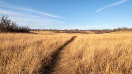 Scenic Pathway Through Golden Grasslands