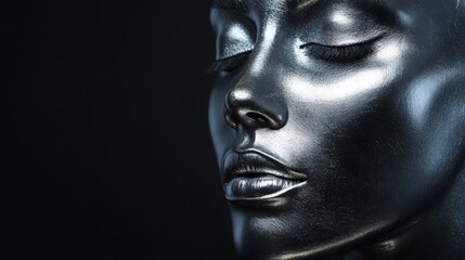 Stylized Portrait of a Woman with a Silver Face