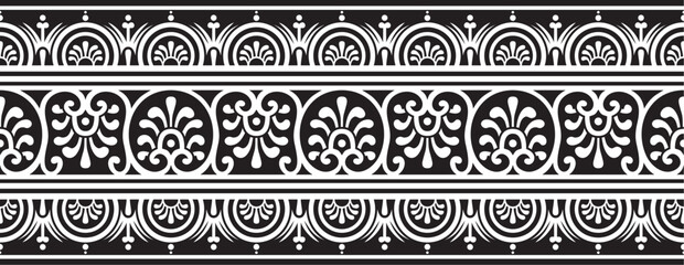Vector seamless black monochrome border, Pompeii frame. Endless Neopolitan ornament. Art of Ancient Rome