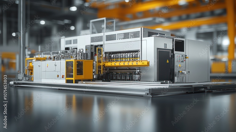 Poster 3d model of factory machinery as digital twin used for analysis and simulation to increase productio