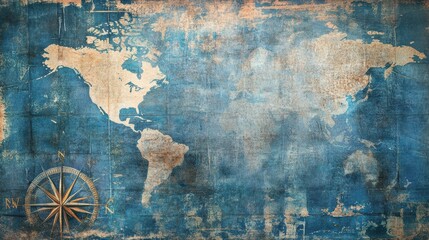 Image of Old blue map collage background