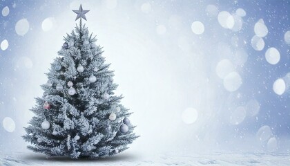 Obraz premium Glowing Christmas Tree with X’mas Decorations on a Snowy Night.