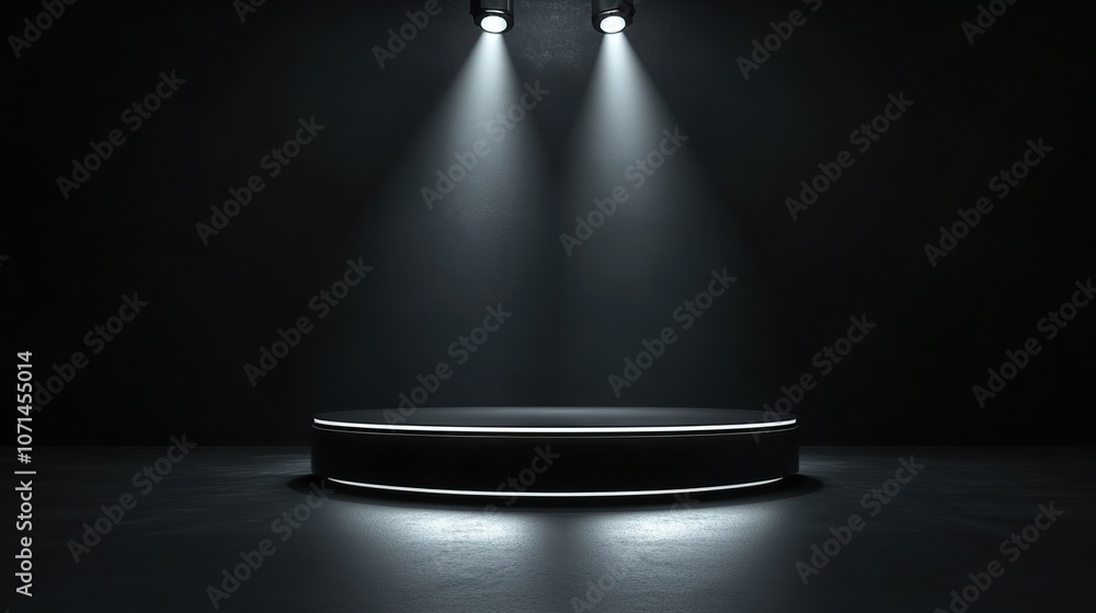 Poster modern dark podium with illuminated base sleek for product display and presentation background
