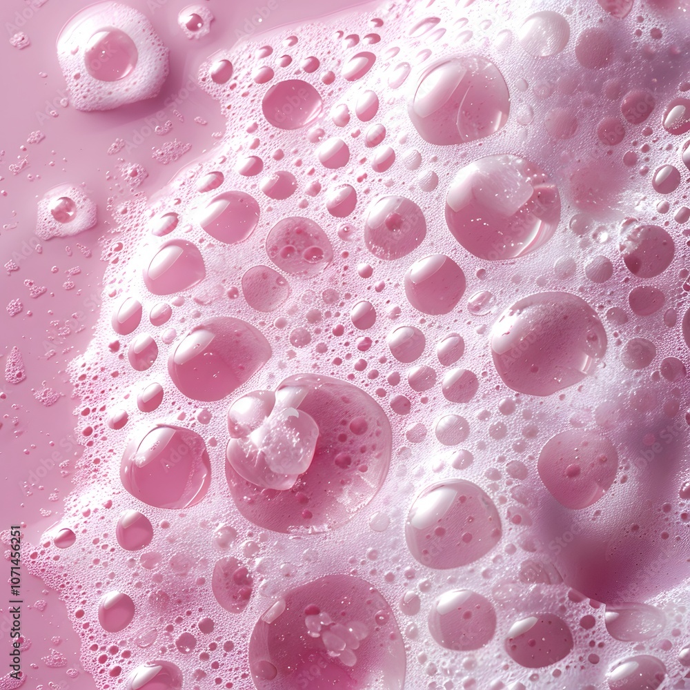 Poster close-up of pink bubbles and foam on a surface, creating a soft and textured appearance.