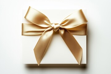 Elegant golden gift card with a delicate bow isolated on a soft white background