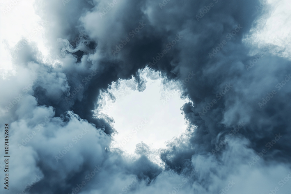 Poster dark, swirling cloud with a hole in the middle. concept of chaos and destruction, with the swirling 