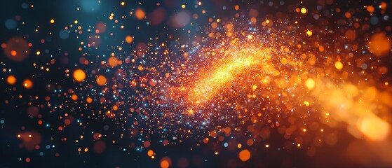 Obraz premium A vibrant swirl of glowing particles against a dark background, creating a mesmerizing abstract effect filled with color and energy.