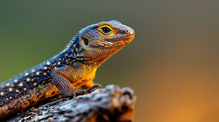Obraz premium vibrant lizard basking on branch, showcasing its colorful scales and intricate details