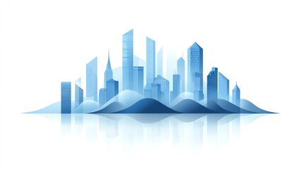 Fototapeta premium Stock market chart with an upward trend, blue color theme, and buildings in the background against a white sky, illustrating financial progress and growth